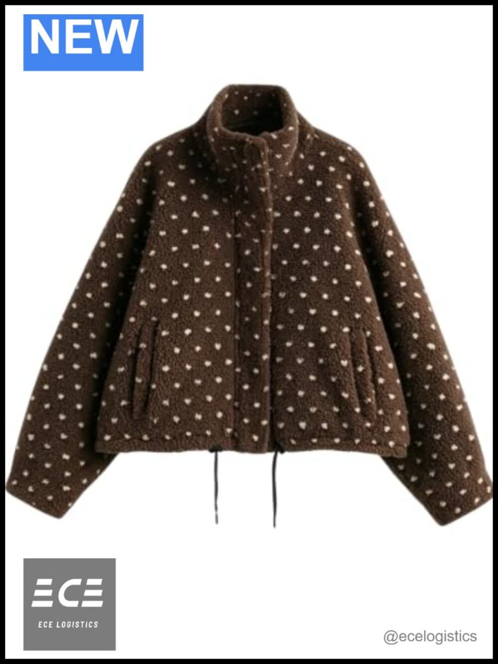 Women's Polka Dot Sherpa Fleece Jacket Zip Up Coat with Pockets